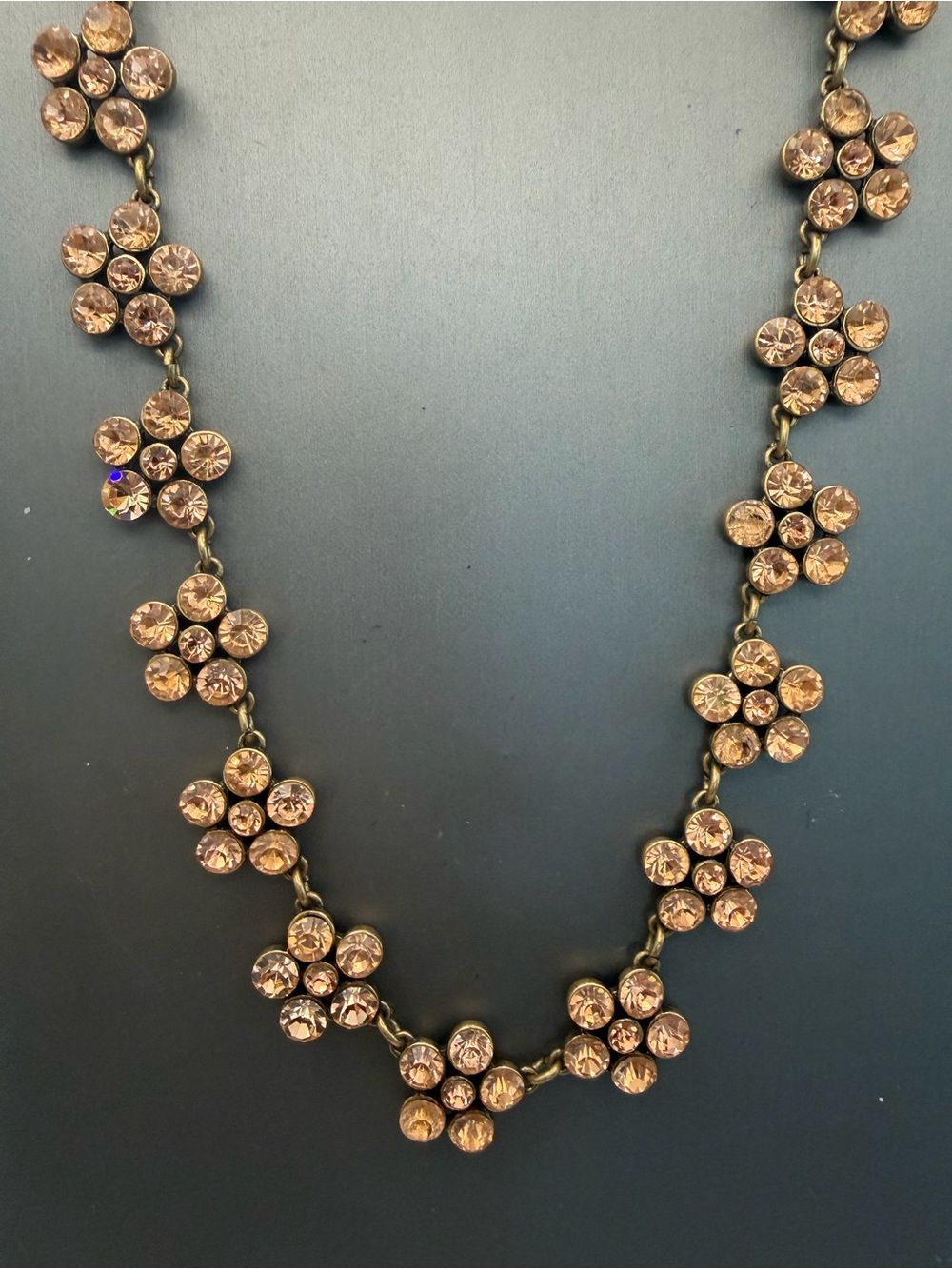 Delicate Ann Taylor Light Peach Crystal Flower Necklace 16”